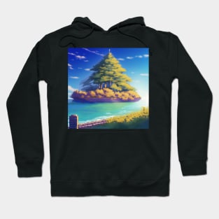 A painting of a small island with a tree on top of it Hoodie